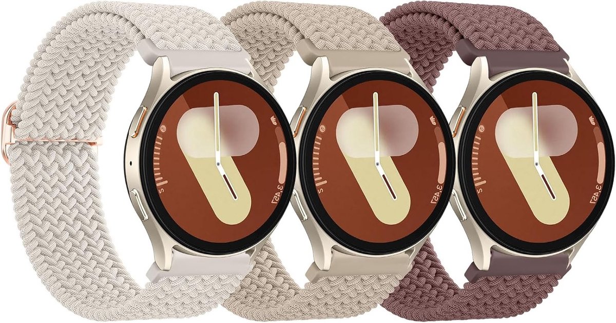 3-delige 20mm nylon gevlochten armband voor Samsung Galaxy Watch 4/5/6/7/FE - Geschikt voor 40mm/44mm modellen, inclusief Watch 5 Pro en Active 2, duurzaam en stijlvol ontwerp