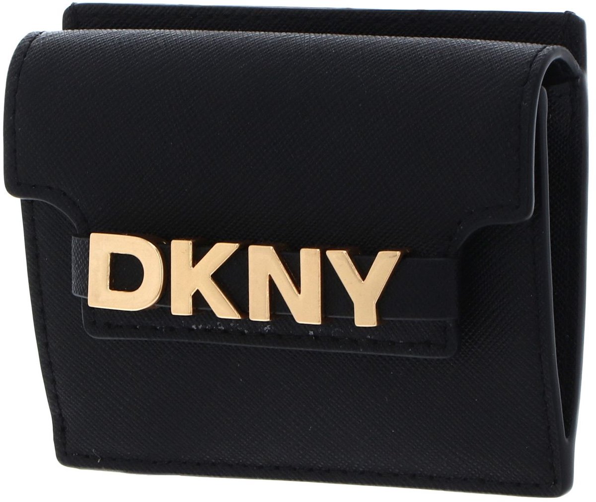 DKNY Leren kaarthouder Avril Card Case Blk / Gold zwart