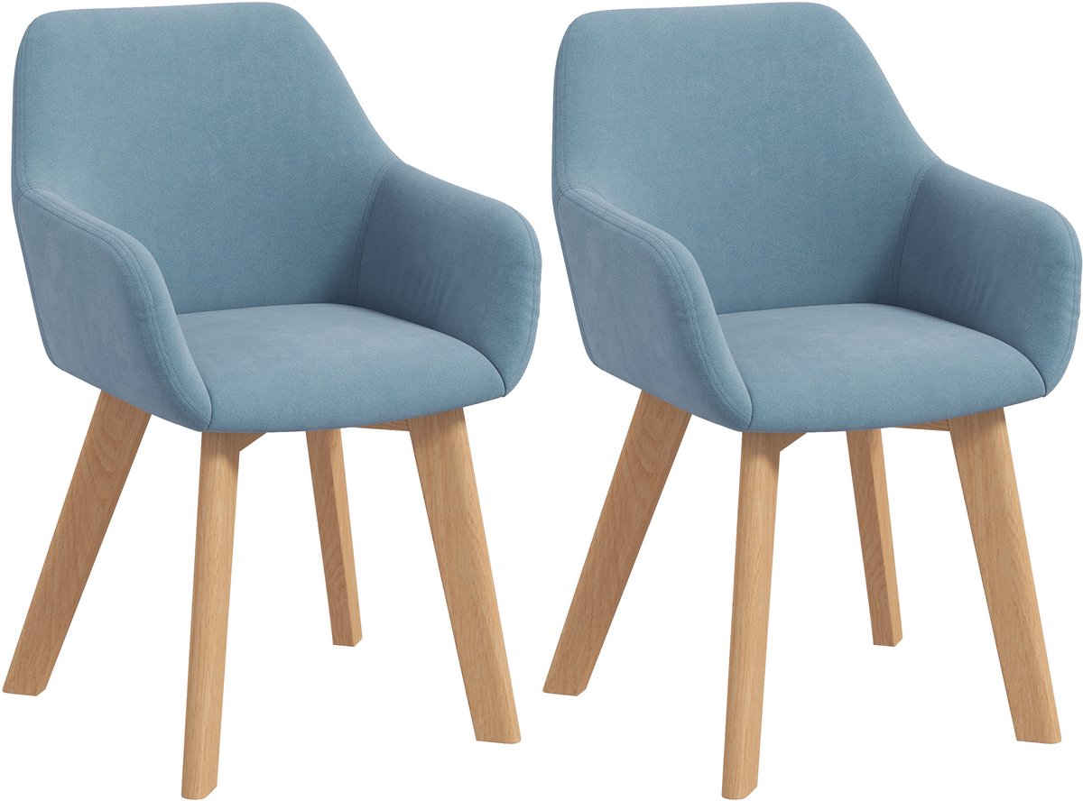 HOMCOM Eetkamerstoel - Polyesterstof met fluweeleffect - 54x57x80cm - Blauw