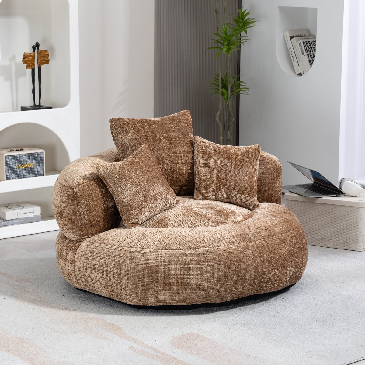 FloraGrace Loungestoel 108 x 108 x 52 Cm - Hoge Rugleuning Met Armleuningen - Voor Woonkamer En Slaapkamer - Chenille - Koffie