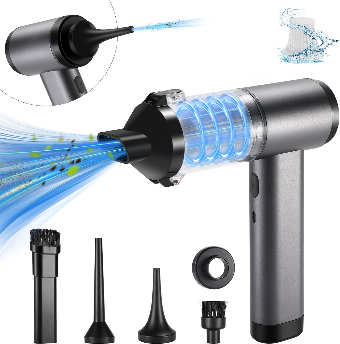 Draagbare auto-stofzuiger met borstelloze motor – 100W, 16000Pa zuigkracht, 6000mAh oplaadbare batterij, aluminium behuizing – Handheld draadloos voor auto, thuis, huisdieren en kantoor – Ook als blazer en pomp