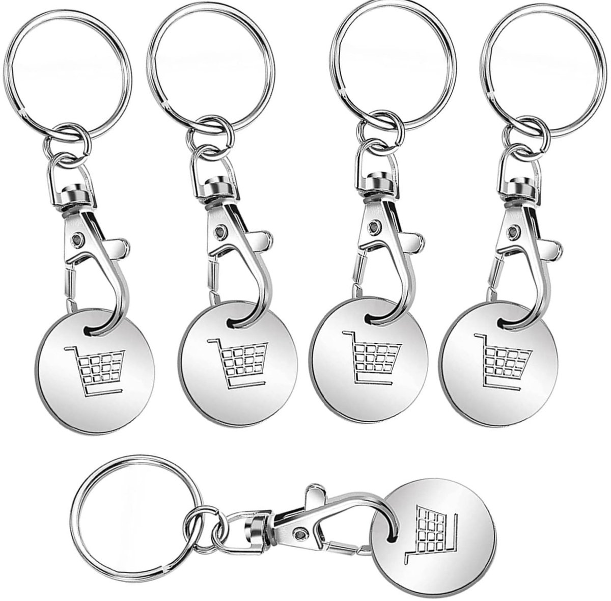 MTTProducts - Shopping Cart Key - Shopping Cart Chips - Handig voor winkelen - Zilver - Sleutelhanger - Geschikt voor elke winkelwagentje - 5 stuks