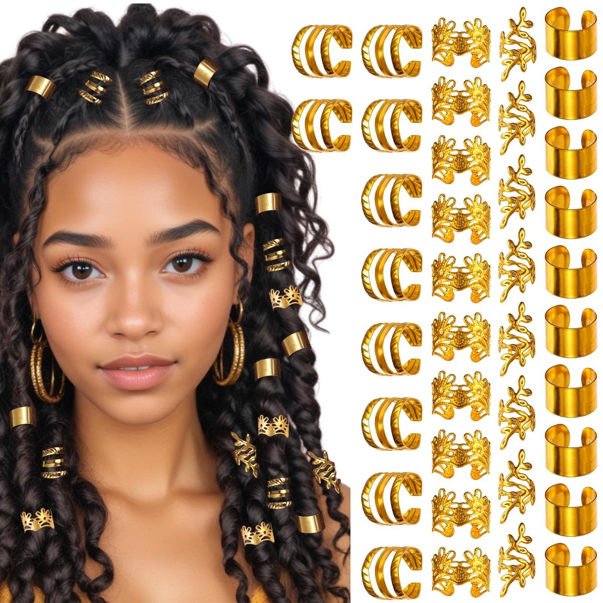 SolidChoice - Haaraccessoires - Dreadlocks - 40 Stuks - Goud - Haarringen - Perfect voor gevlochten kapsels - Voor vrouwen