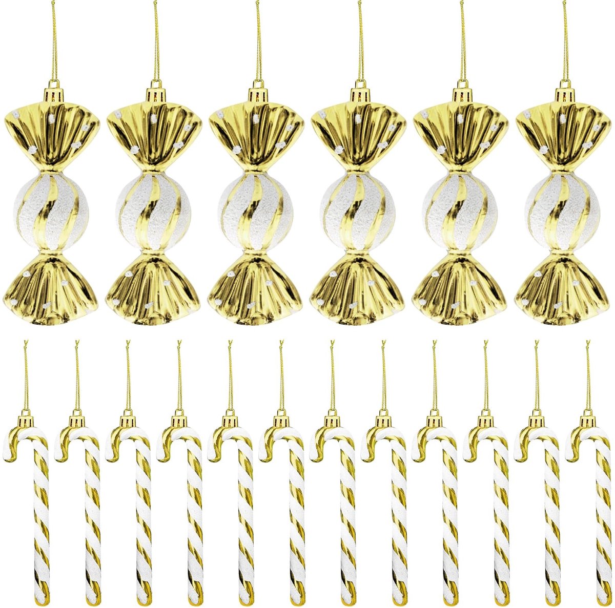 NTHProducts - Kerstversiering - Suikerstokken - Glitterend - Goud - Hangende Pendants - Perfect voor Kerstboomdecoratie