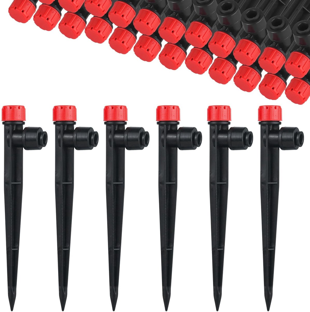 NTHProducts - 360 Graad Verstelbare Drip Irrigation Sprinkler - Irrigatie Kit - Rood - Micro Drip Systeem - Geschikt voor Tuin en Potplanten - 30 Stuks