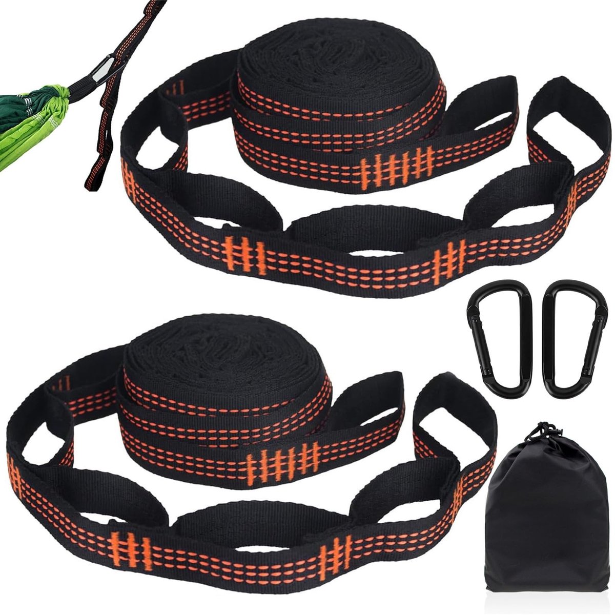 NTHProducts - Hammock Attachment - Hammock Straps - Hoogwaardige polyester - 2pcs - Inclusief karabijnhaken - Voor buitensporten - 2 m x 2,5 cm