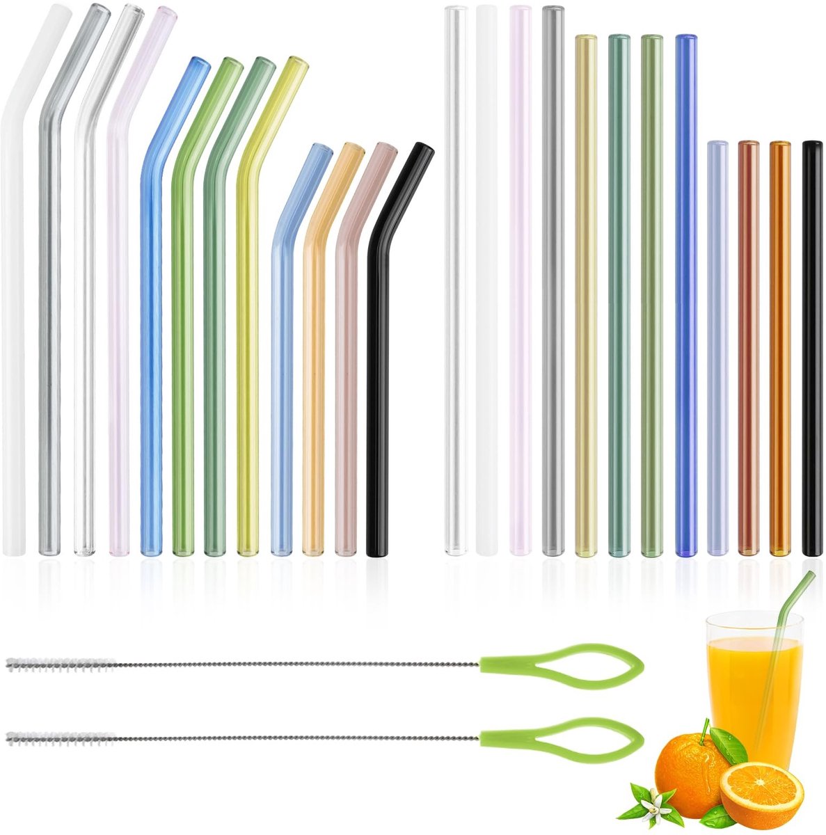Dailygoods - 24 Stuks Herbruikbare Glazen Rietjes met Schoonmaakborstels