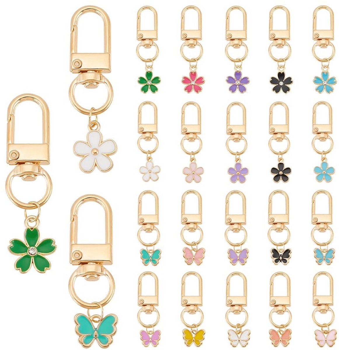 MTTProducts - Kabelhouders - 20 Stuks - Lichtgewicht en Duurzaam - Licht goud - Bloemen en Vlinders - Perfect voor Handtas - Mini Kabelhouders