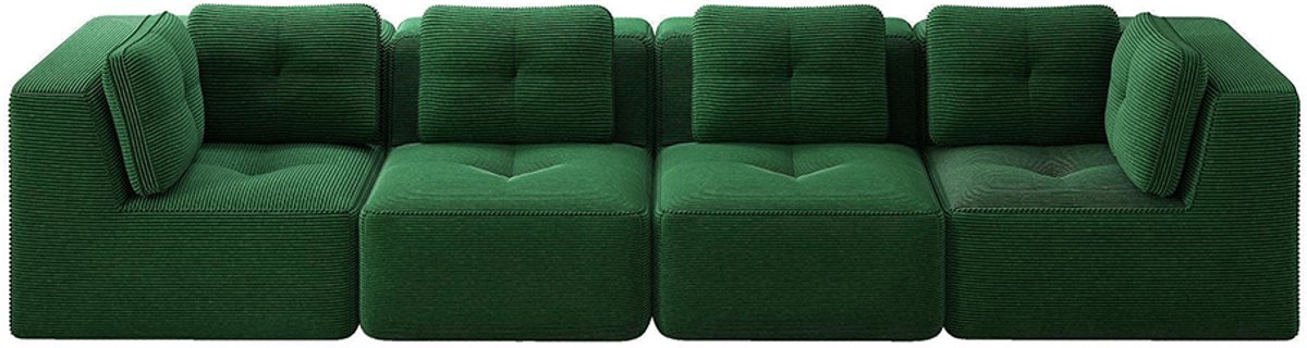 Komhtom Woonkamerbank zonder armleuningen, Modulaire hoekbank met hoekelement, Comfortabele 4-zitsbank met diepe zitting, zachte kussens en bekleding van Cordé, Geen montage nodig, Antislipontwerp, Groen