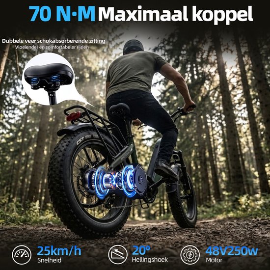 TTGO F6 Bost Opvouwbare Elektrische Fiets - 864Wh Lithium Accu - Actieradius tot 140 km - Hydraulische Schijfremmen - 20×4.0 inch Fatbike Banden - Verende Voorvork met Lock-out - Shimano 7 Versnellingen - Elektrische Stadsfiets - Groen van TTGO — afbeelding 5