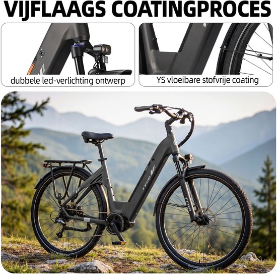 TTGO C7 SE Elektrische Fiets - 648Wh Lithium Accu - Actieradius tot 150 km - 36V 250W Middenmotor - Hydraulische Schijfremmen - 28×2.0 inch Banden - Shimano 9 Versnellingen - Aluminium Frame - LCD Display - Elektrische Stadsfiets - Grijs van TTGO — afbeelding 4