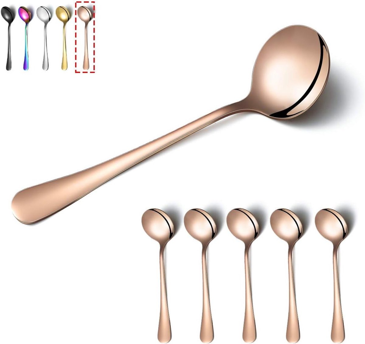 Set van 6 Roestvrijstalen Soeplepels met Titanium Coating - Ideaal voor Diner, Vaatwasserbestendig en Elegant Ontwerp