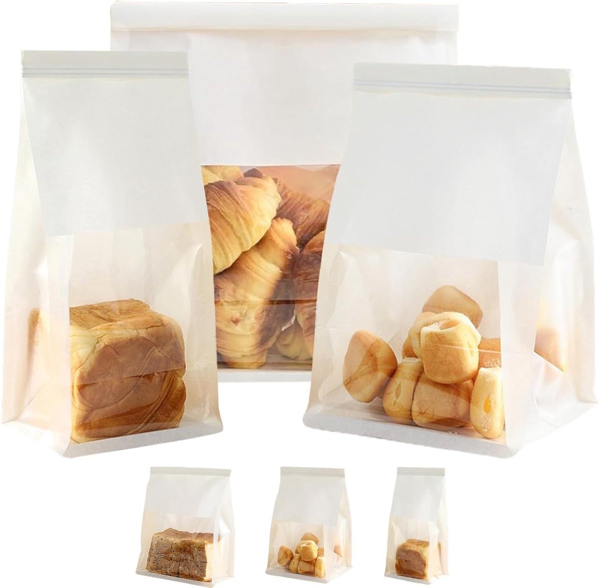 Papieren Broodzakken voor Vers Brood, Gesealde Papieren Tassen, Ideaal voor Bakkerijen en Thuisgebruik (22x28 cm)