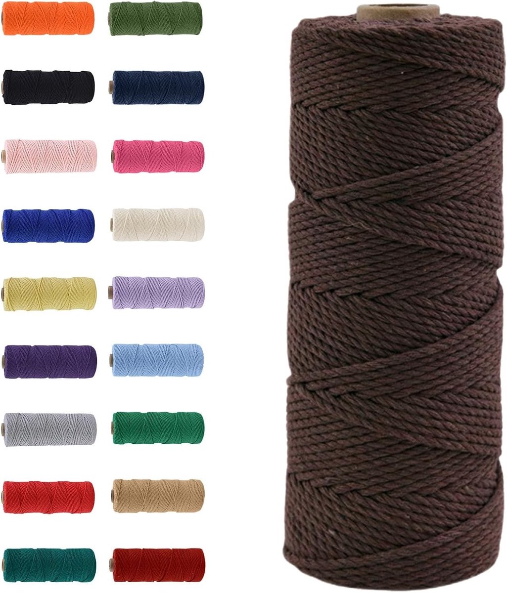 Natuurlijke Katoenen Macrame Touw 100m - Bruin Handgemaakt Touw voor DIY Creaties, Macrame Projecten en Ambachtelijke Geschenken