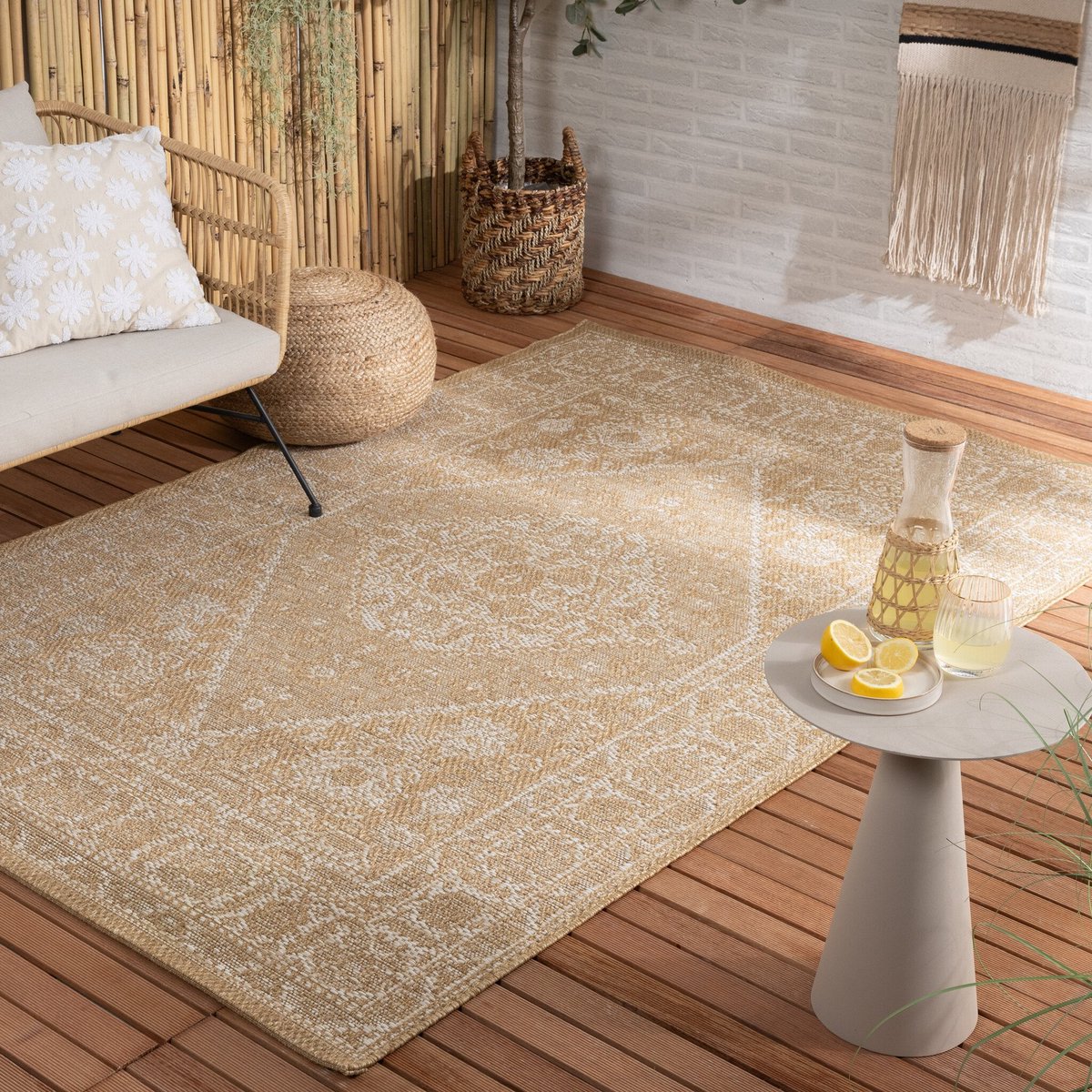 Fraai Jute buitenkleed - Daisy Medaillon Wit - 160x230cm