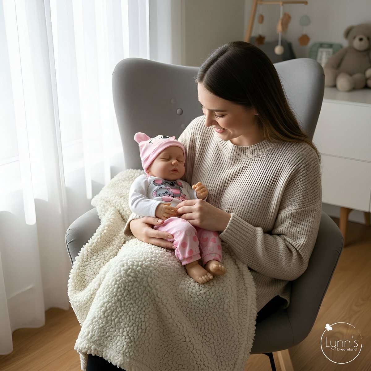 Reborn Baby Pop 'Mae' - 50 cm - Slapend meisje - Soft Vinyl - Met outfit en accessoires - In geschenkdoos — afbeelding 13