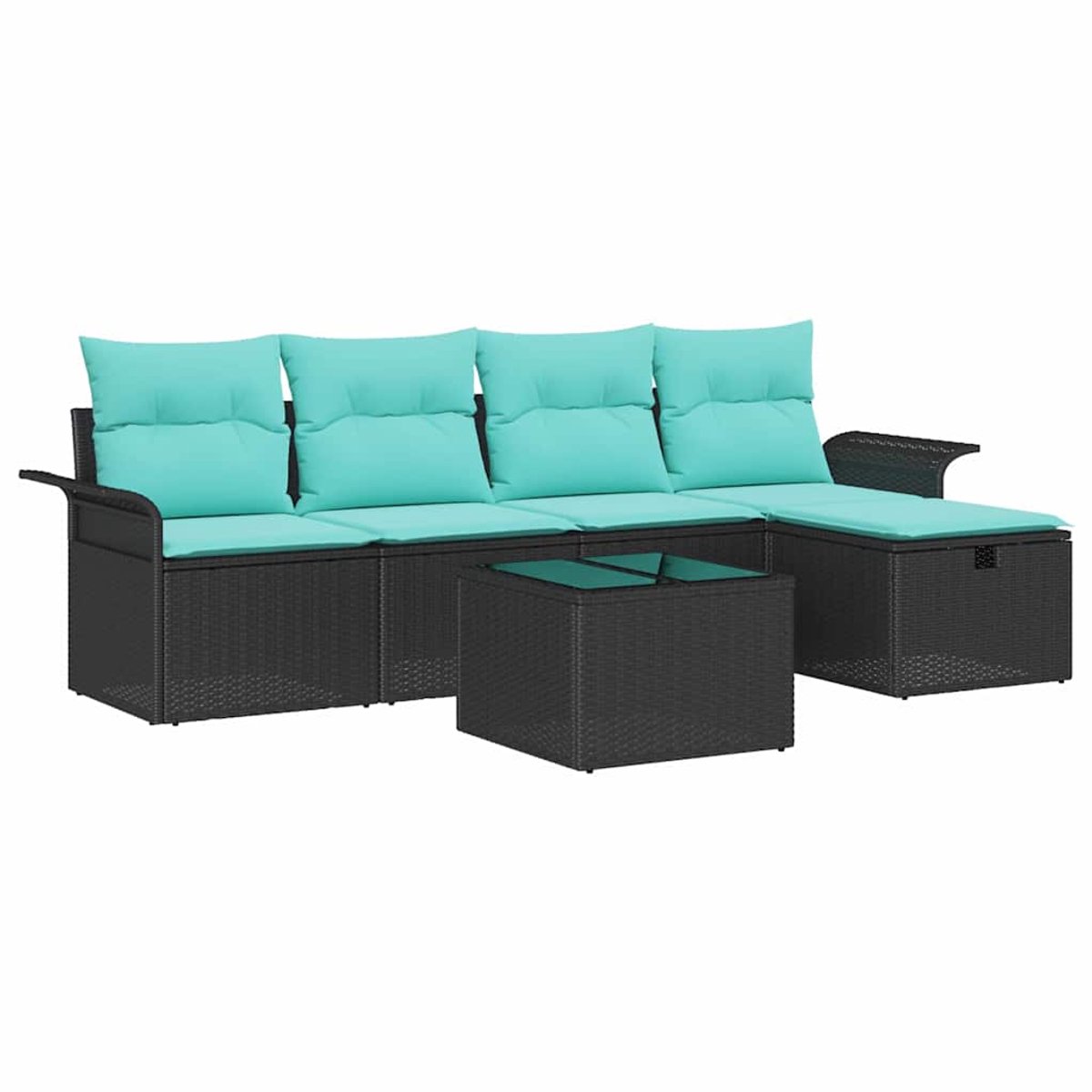 vidaXL Tuinbank - Set - 6 - st - Poly - rattan Zwart/ Blauw