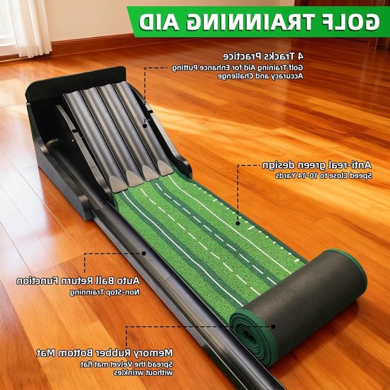 Golf Putting Mat voor Thuis en Kantoor - Indoor Oefenmat met Ball Return en Hellingsontwerp voor Perfecte Putts van GOLF — afbeelding 5