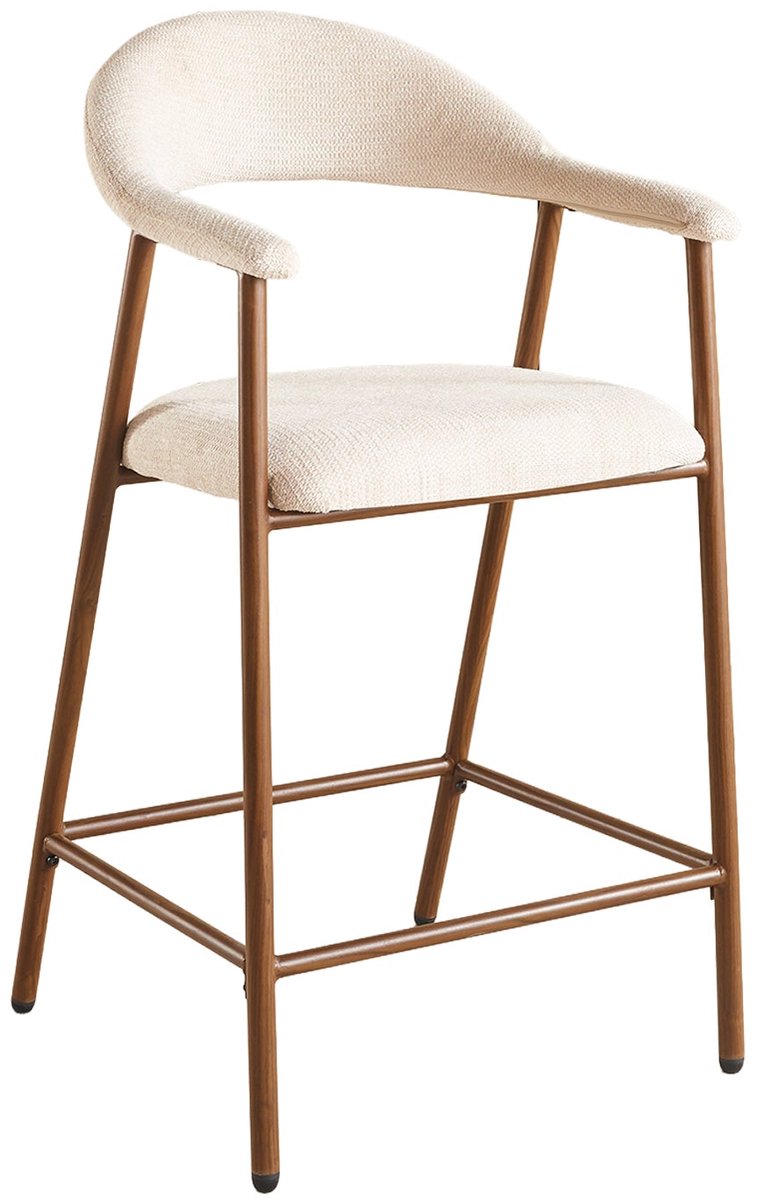 SET DEAL 2 stuks: Barkruk Japandi beige Mika walnoot minimalistische barstoel japanse stijl