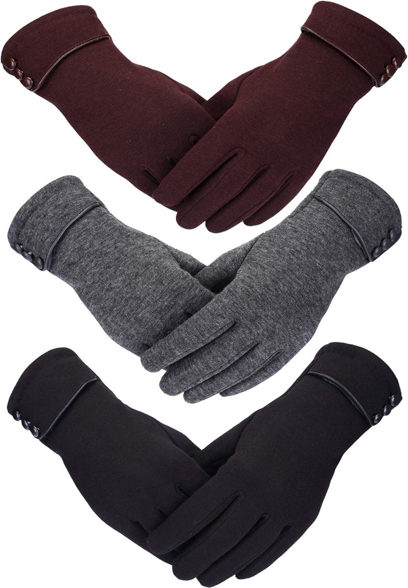 Oneay Set van 3 paar touchscreen handschoenen voor dames - Winddichte handschoenen, geschikt voor vrouwen en meisjes voor buitenfietsen