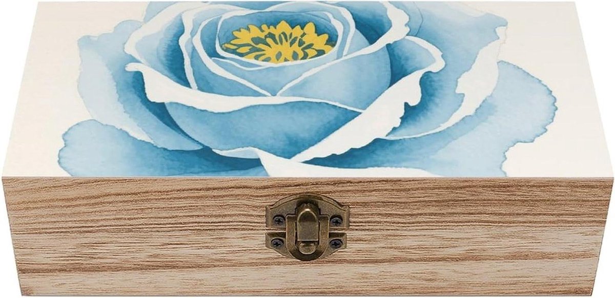 Houten Opbergdoos - Sieraden Organizer - Herinneringen Bewaren - Vintage Decoratief - 21 x 8 x 6 cm - Blauw Groen
