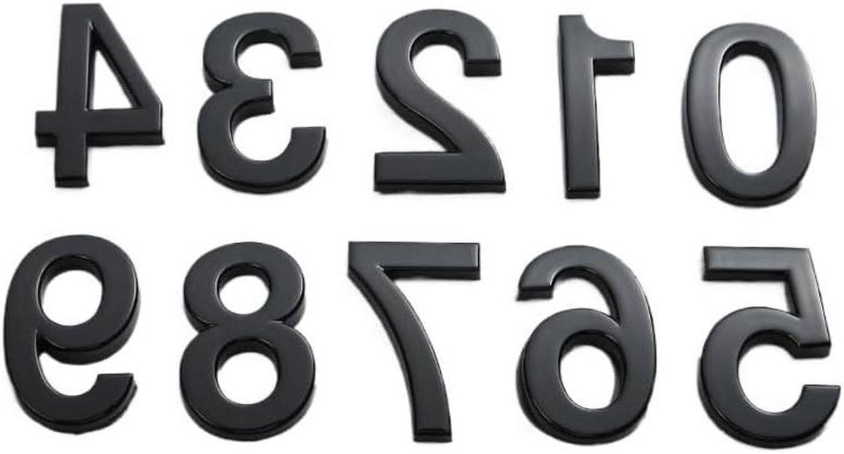 Huisnummer Sticker - Deurnummer Zelfklevend - Adres Aangeven - Spiegelend Effect - 5 cm - Zwart