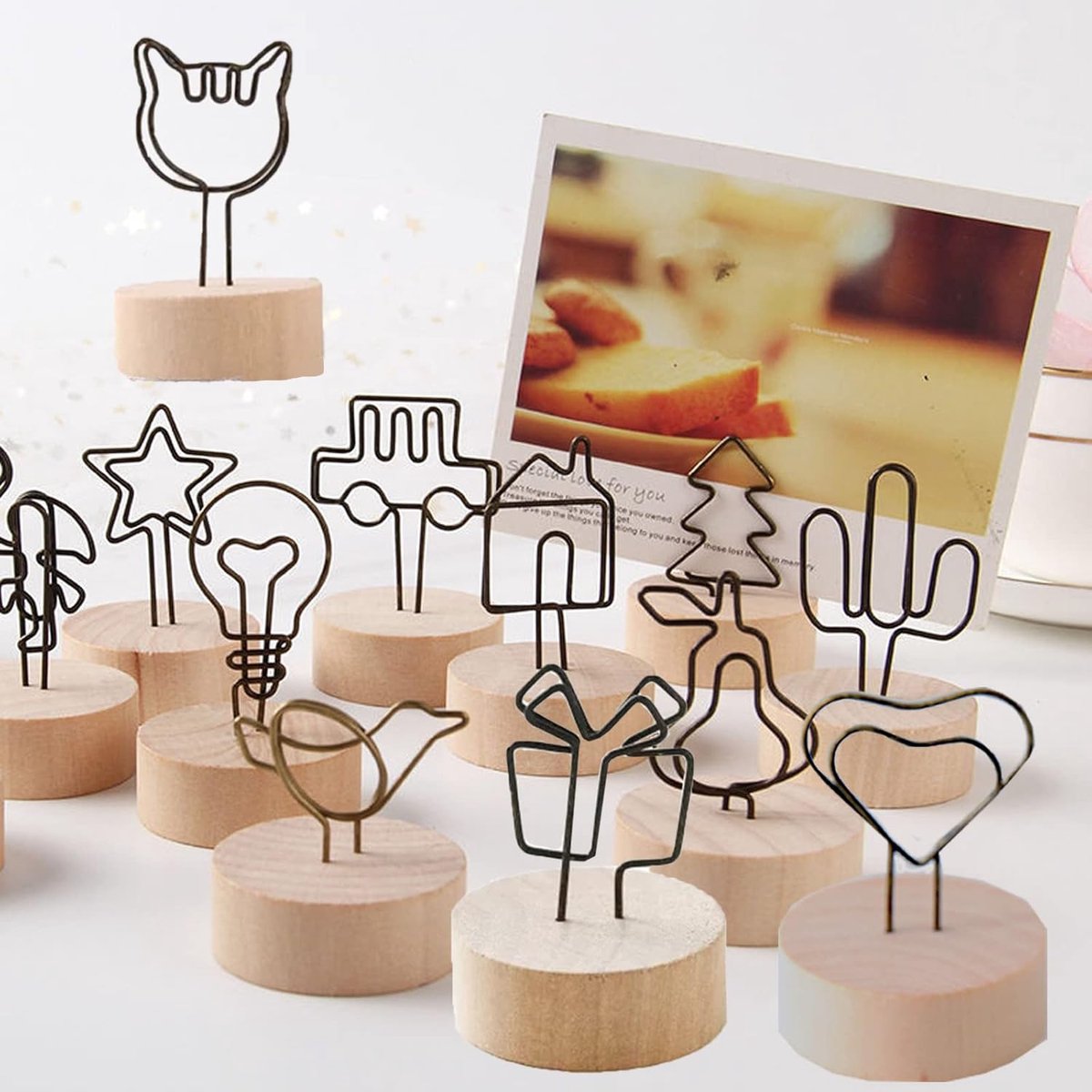 Houten Kaarthouder Set met 20 Tafelfotokaarten: Perfect voor Bruiloften, Feesten en Decoratie