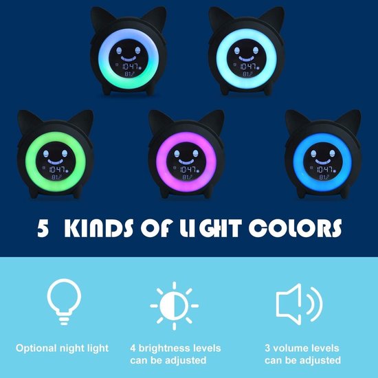 Digitale Wekker - Nachtlampje Geluidsmachine - Rustig Wakker Worden - 5 Kleuren Verlichting - 1 Stuk - Roze — afbeelding 2