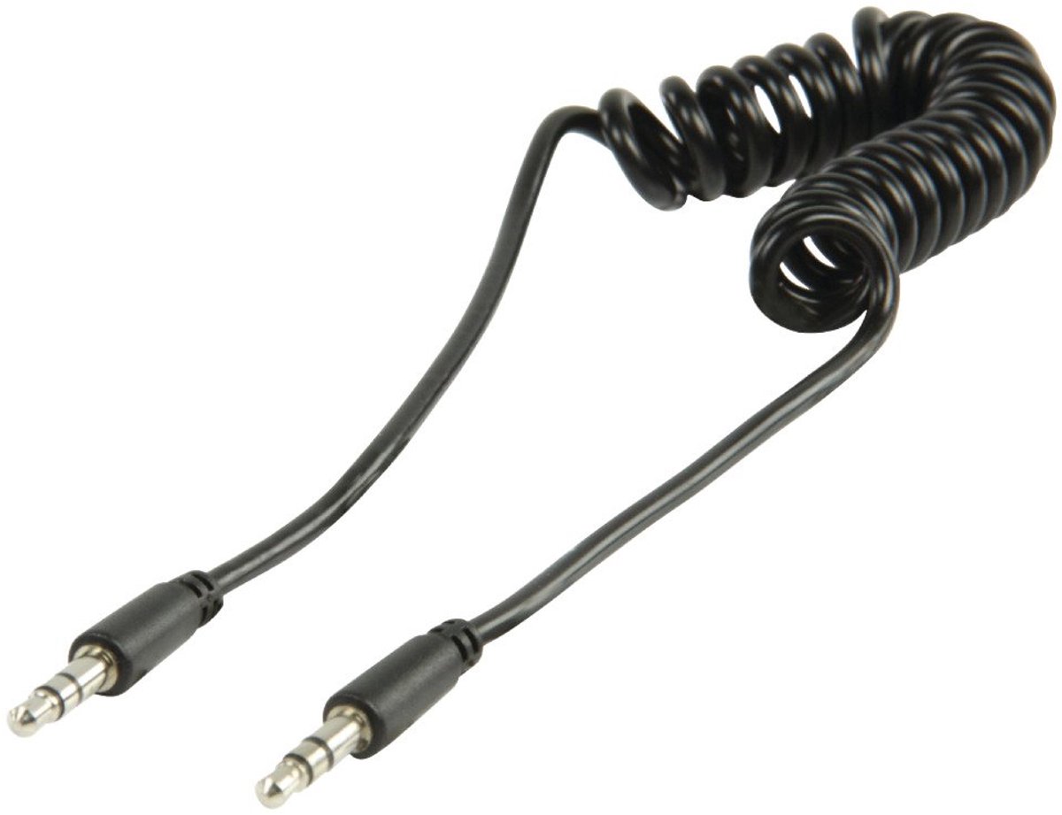 Stereo Audio Kabel - 3.5mm Jack - Muziek Luisteren - Spiraal Ontwerp - 1 Meter - Zwart