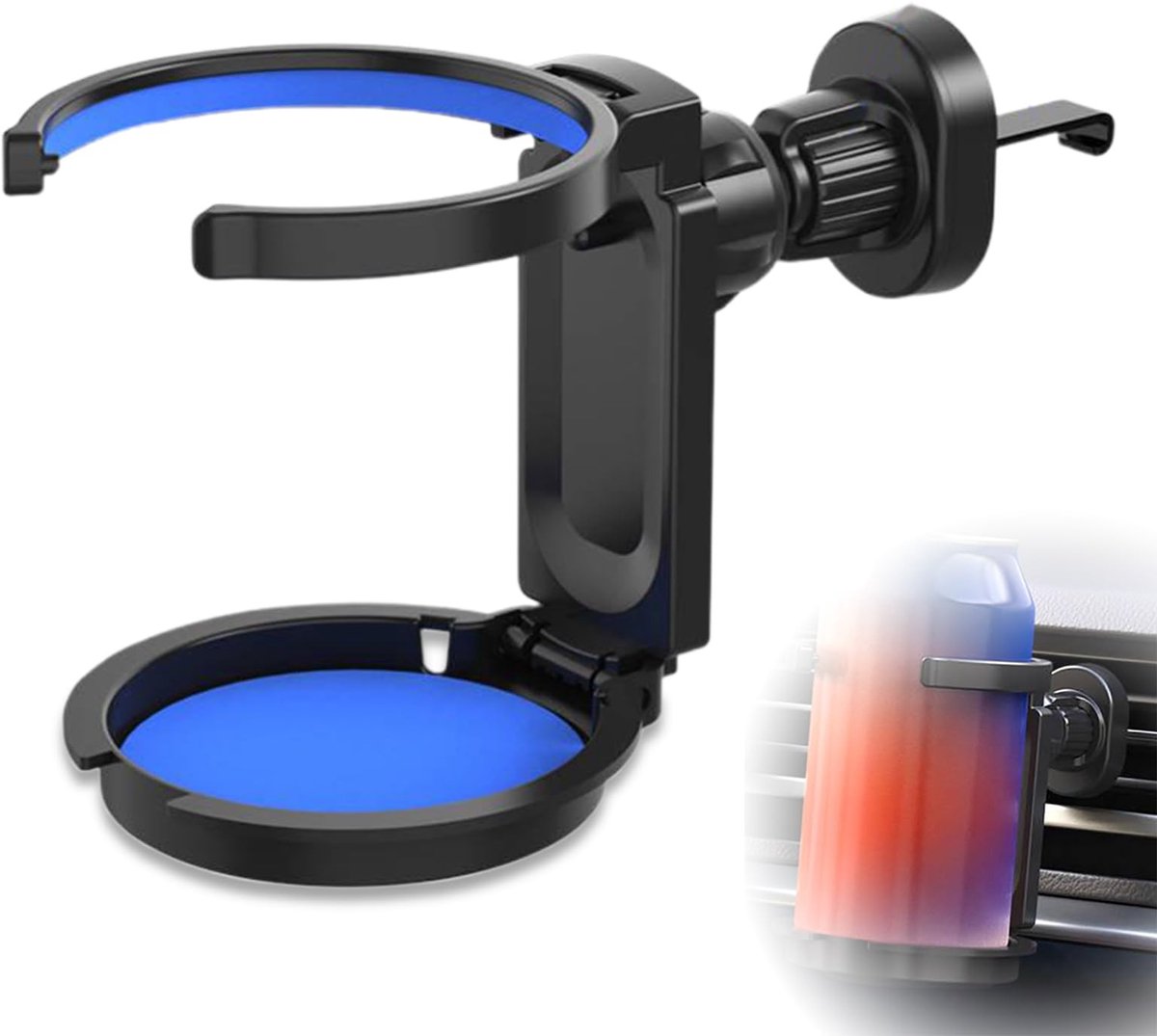 MTTproducts- Bekerhouder Auto 2-in-1 Design - Mobiele Telefoonhouder - Verstelbare Autoventilatiebekerhouder - Schokbestendig - Antislip EVA-pad - Hoogwaardig Duurzaam Materiaal - Autodrinkhouder
