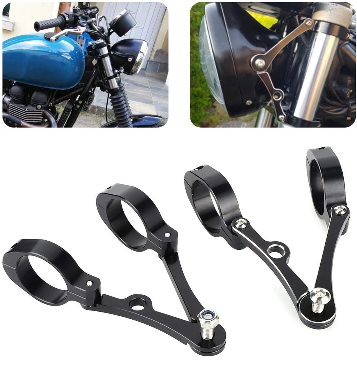 MTTproducts- Koplampbeugel Verstelbaar - CNC-gefreesde Beugel - Vorkklemmen - Geschikt voor Cruisers/Cafe Racers - Inclusief 2 Klemmen - Voor Verschillende Dikten - Motorfietsaccessoires
