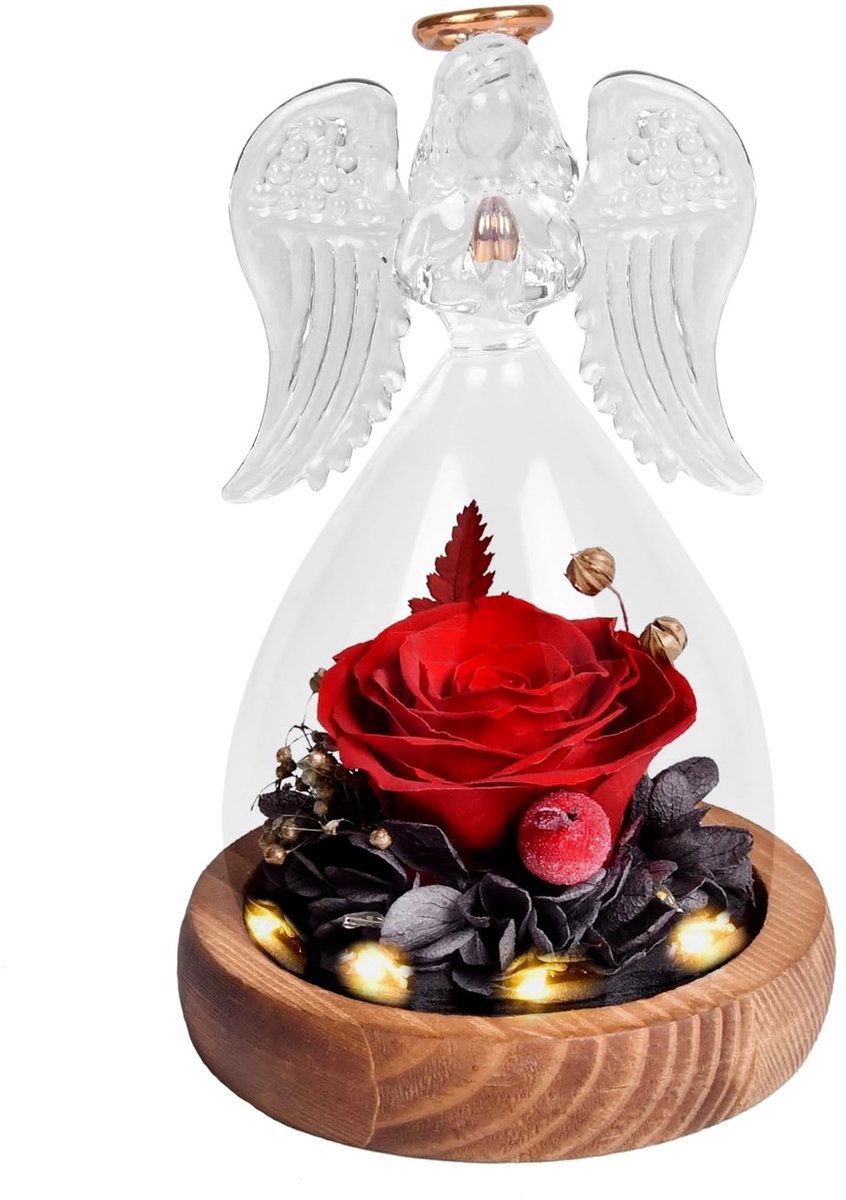 Cosensi - Stabilized Rose - Echte Rozen - Uniek Cadeau - Rood - Eternity Flowers - LED Lichten - Geschikt voor Vrouwen - 13 cm