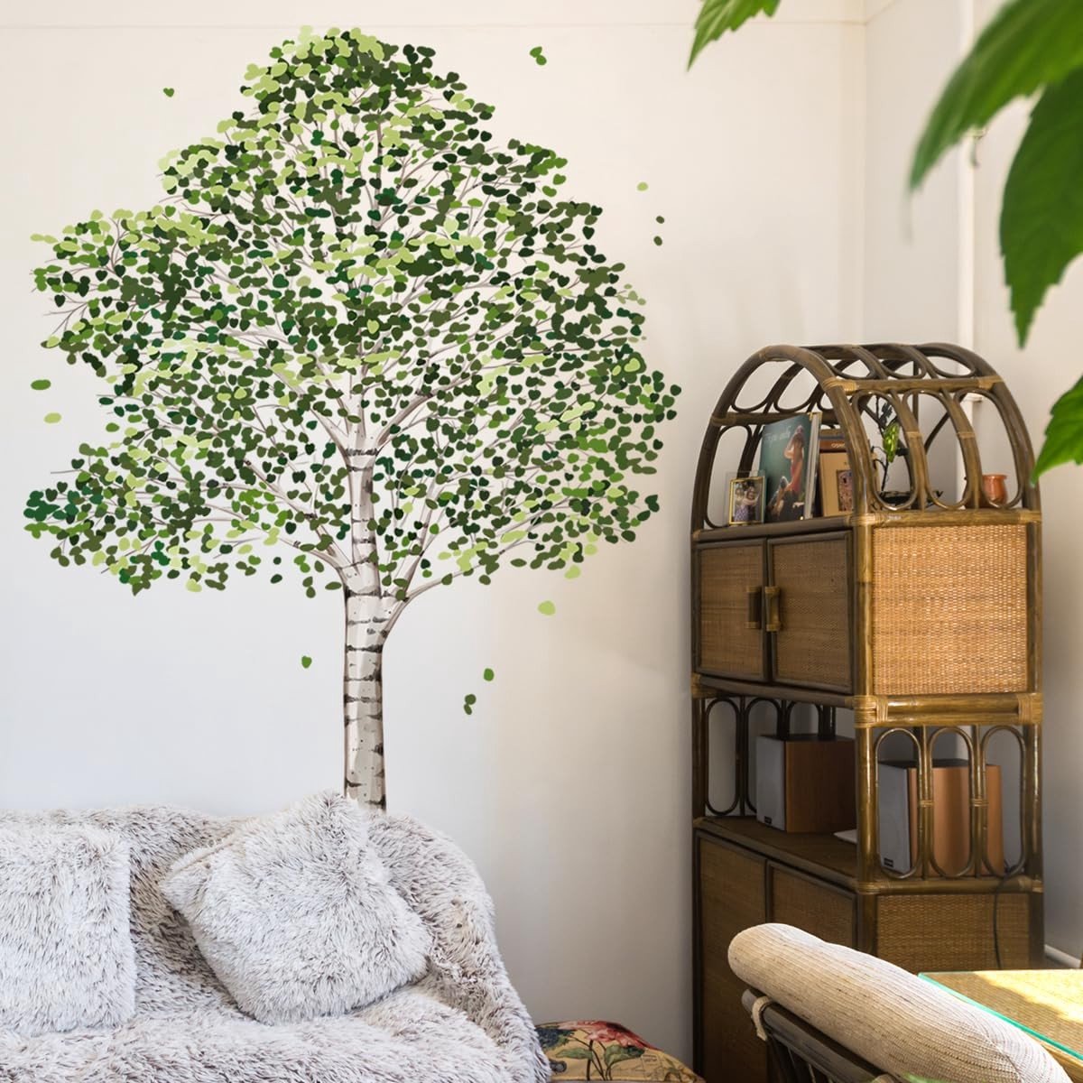 Cosensi- Wandstickers Groot Berkenboom - Muurstickers Groen Planten - Wanddecoratie Kinderkamer - Verwijderbaar - Zelfklevend - Vinyl Muurstickers - Muursticker