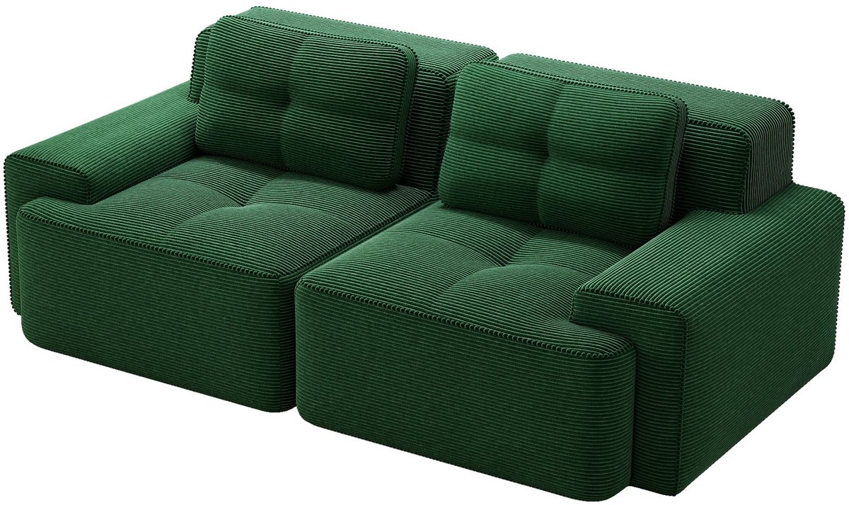 Merax Cloudbank 2-Zits - Groene Ribstof Bank 204 cm - Modulaire Loungebank met Diepe Zitting - Frameloze Sofa - Antislip Onderzijde - Geen Montage Nodig