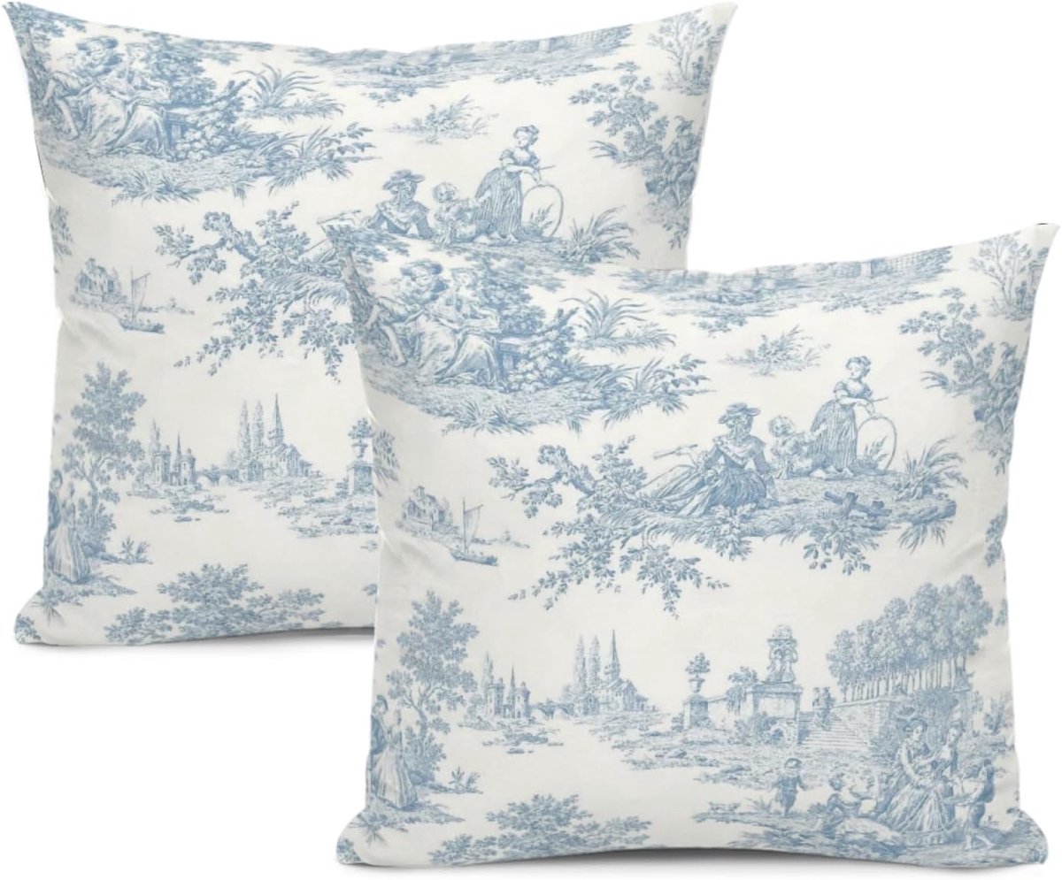 Vintage landelijke kussenslopen blauw set van 2 voor woonkamer en slaapkamer