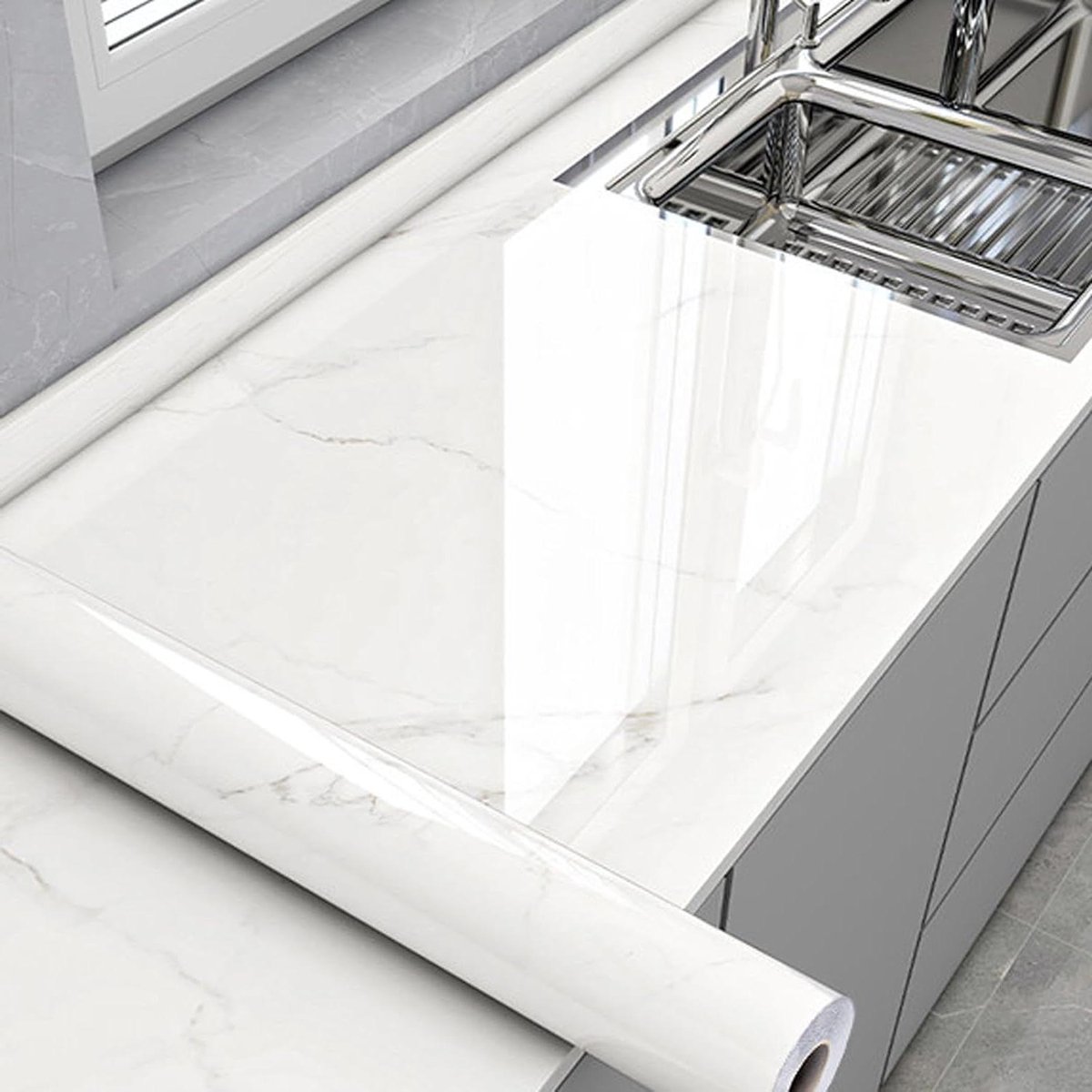 Marmerfolie Werkblad - Keuken Plakfolie - Keuken Renoveren - Olie- en Krasbestendig - 02 mm Dik - Marmerlook