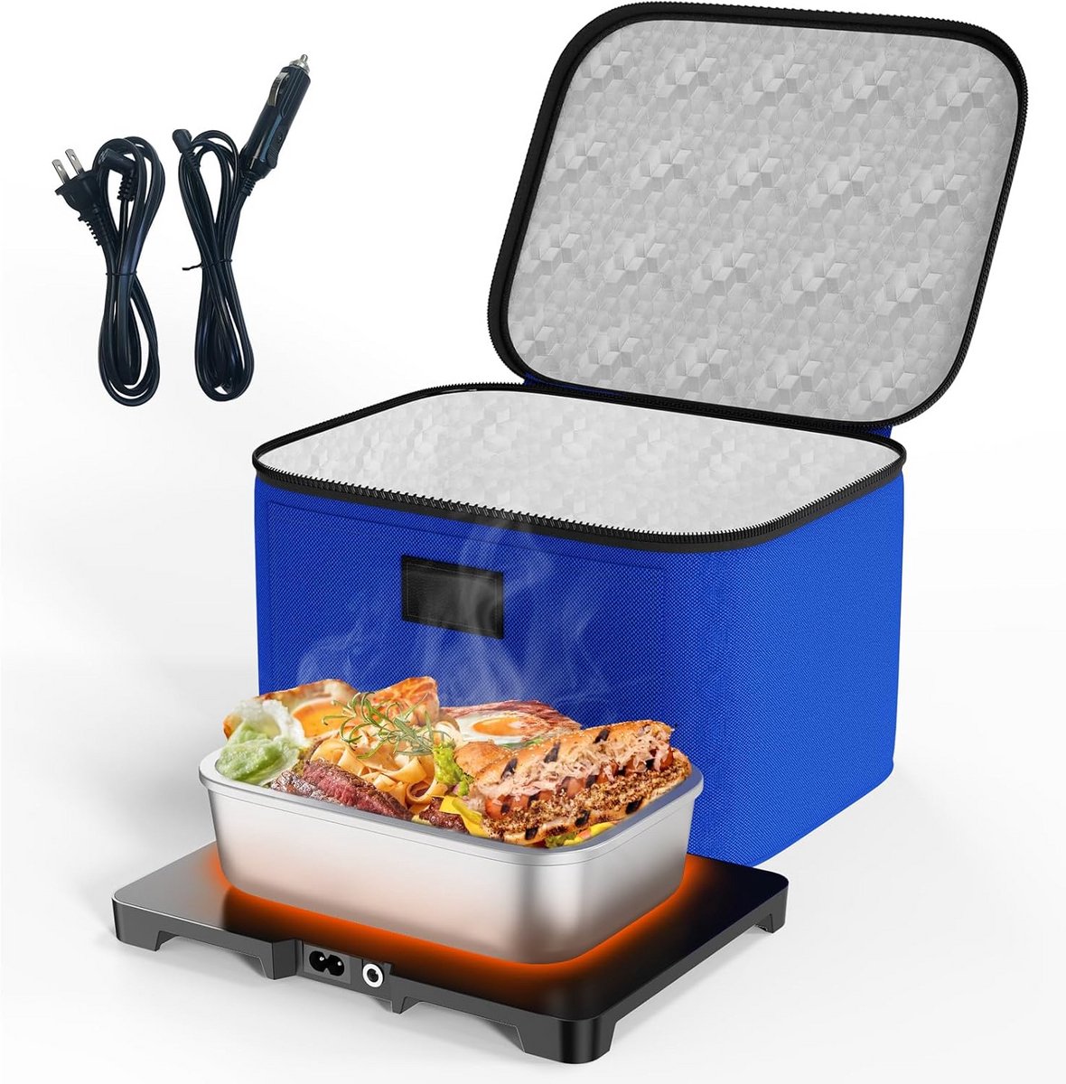 Elektrische Lunchbox Voedselverwarmer Draagbare Ovenverwarming Maaltijdzak voor Volwassenen Kantoor Reizen Werk Vrachtwagen Maaltijd Opwarmen Blauw
