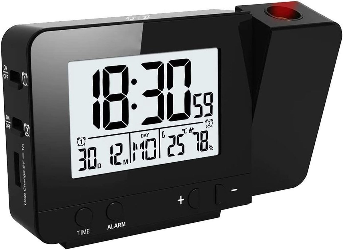 Digitale Wekker met Projectie, Dubbel Alarm en USB-Oplaadpoort