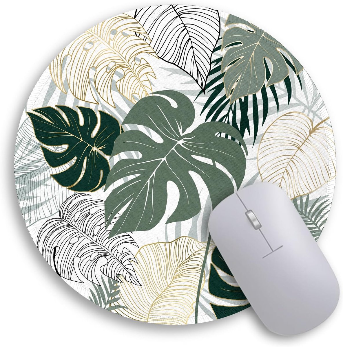Ronde Boho Muismat met Bladeren voor Bureau en Laptop