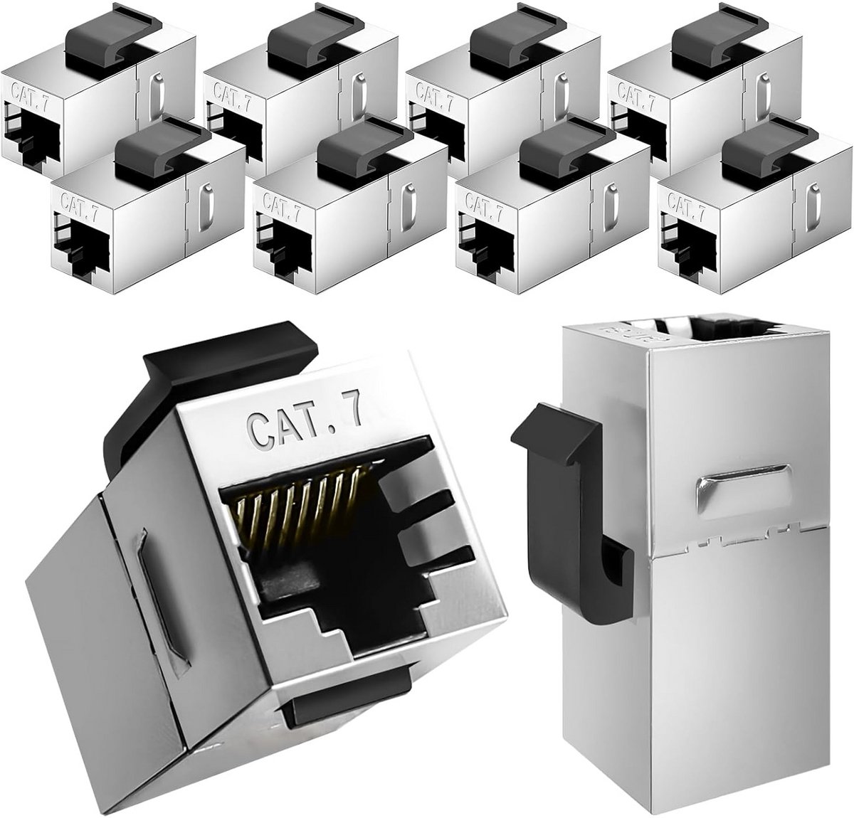 10x Cat7 Keystone Koppeling Module - RJ45 Verlengstuk voor Ethernetkabel - 10 Gbps - Zilver