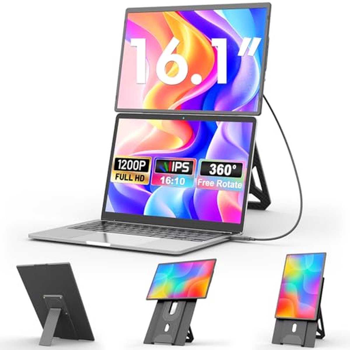 Draagbare Monitor - Extra Scherm - Werk & Gaming - Magnetische Standaard - 16 Inch - Zwart