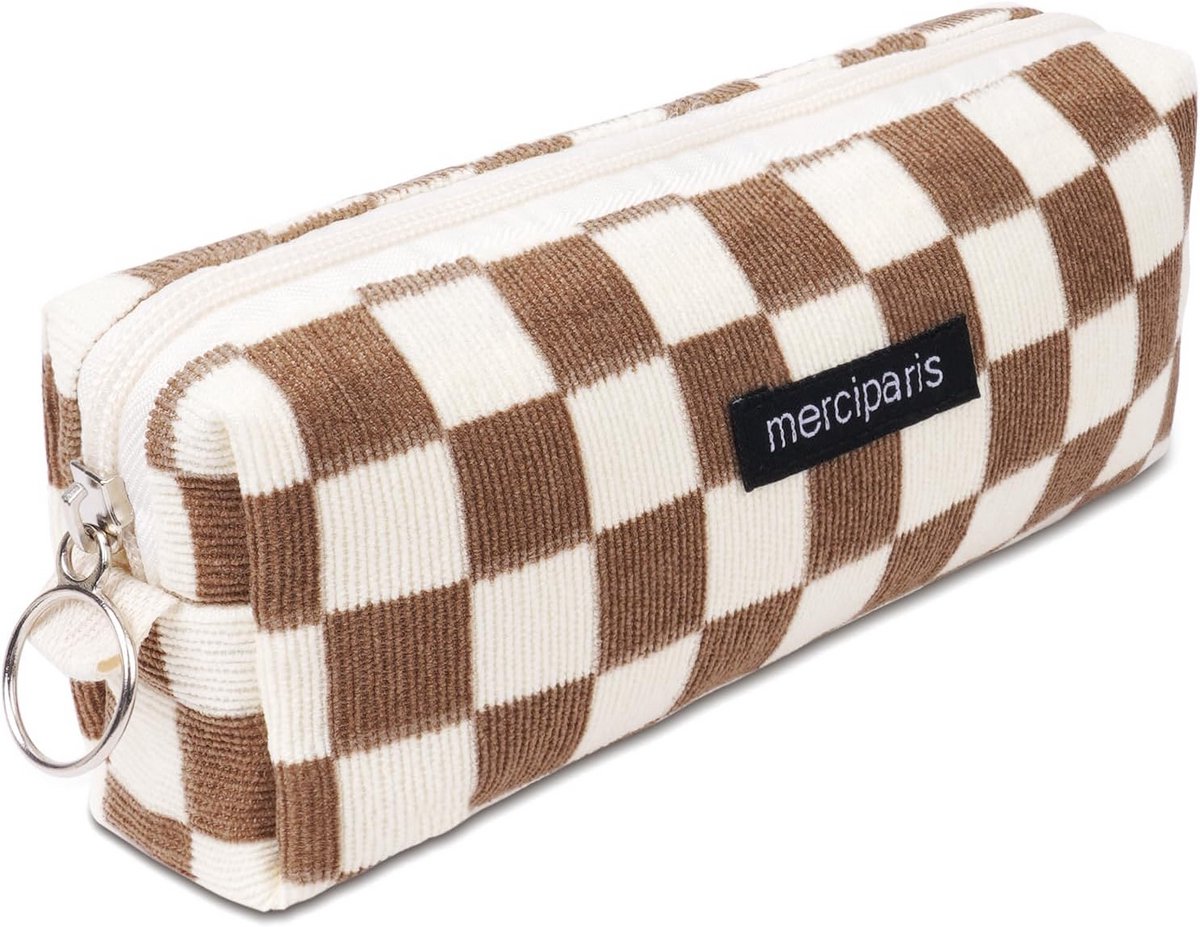 Pennendoos Corduroy - Etui Zacht - School Kantoor - Grote Capaciteit - 19 cm - Lichtbruin