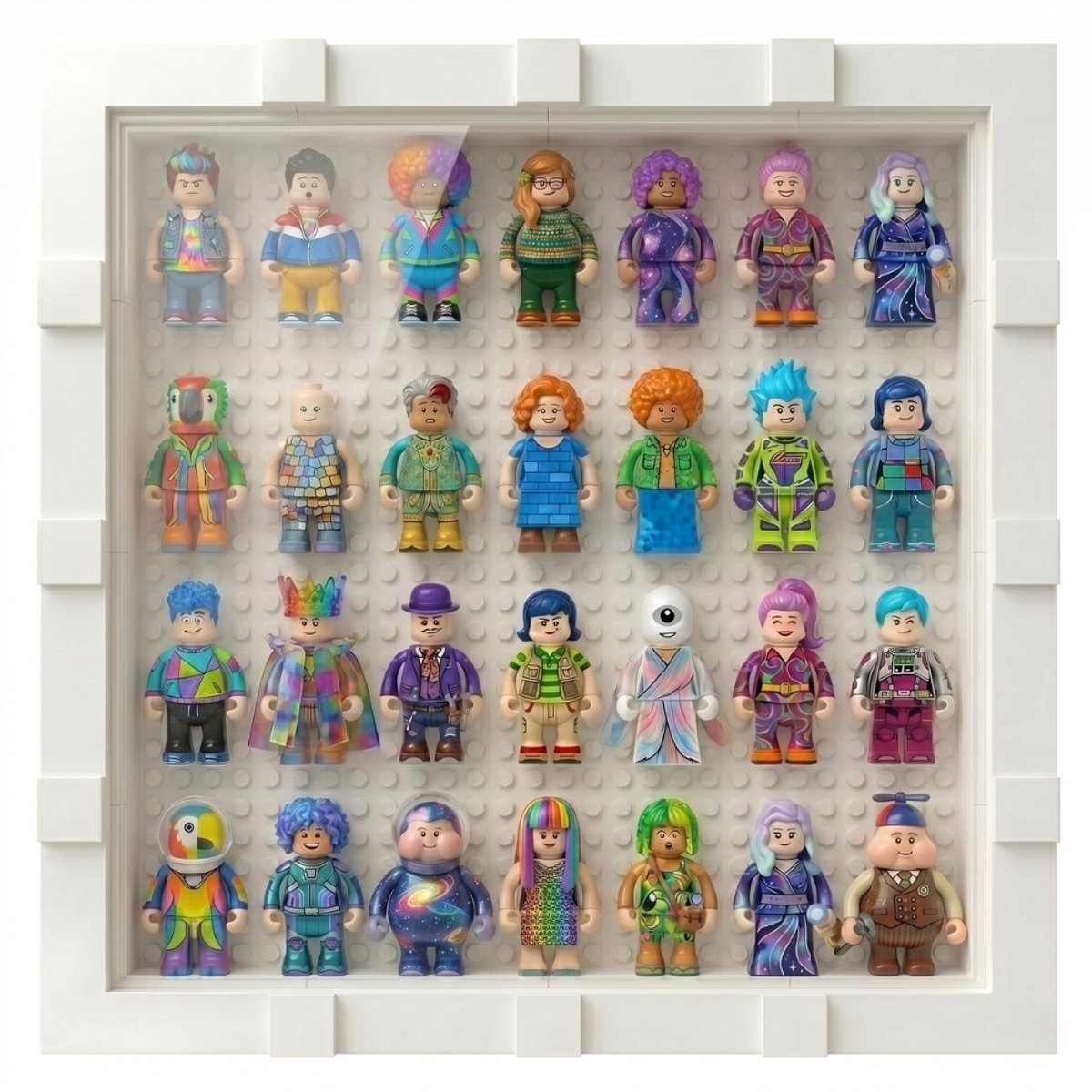 Xainy Bouwblokken Fotolijst [L] Display box wit voor minifiguren | Speelgoed opberg decoratie case geschikt voor minifigures | Accessoires wissellijst vitrine voor modelbouw poppen of action figures | 38 bouwstenen onderdelen exclusief poppen