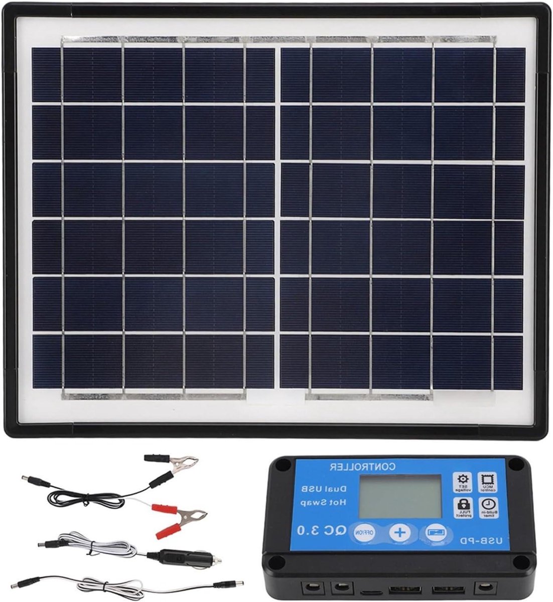 Zonnepaneel Lader - Draagbare Energie - Batterijen Opladen - Dubbele USB Poorten - 20 Watt - Zwart