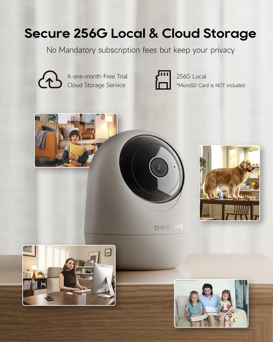 DREAME 2.5K 4MP huisdier hond camera, indoor beveiligingscamera draadloos, dual-band 5G/2.4G wifi, auto-tracking, 360° pan-tilt, cloud & lokale opslag, fysieke privacymodus, werken met Alexa en Google — afbeelding 5