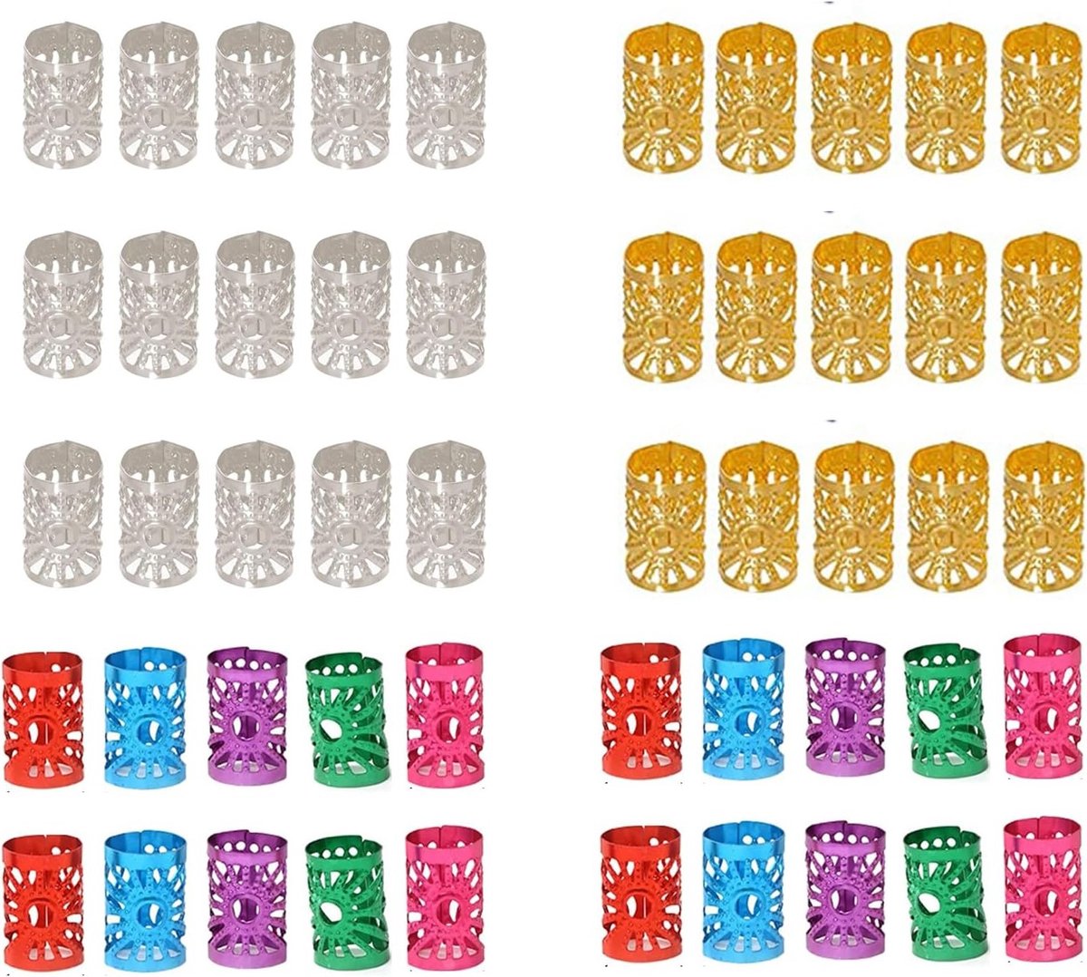 50 Stuks Verstelbare Aluminium Cuffs voor Dreadlocks - Dreadlock Kralen en Haaraccessoires in Diverse Kleuren