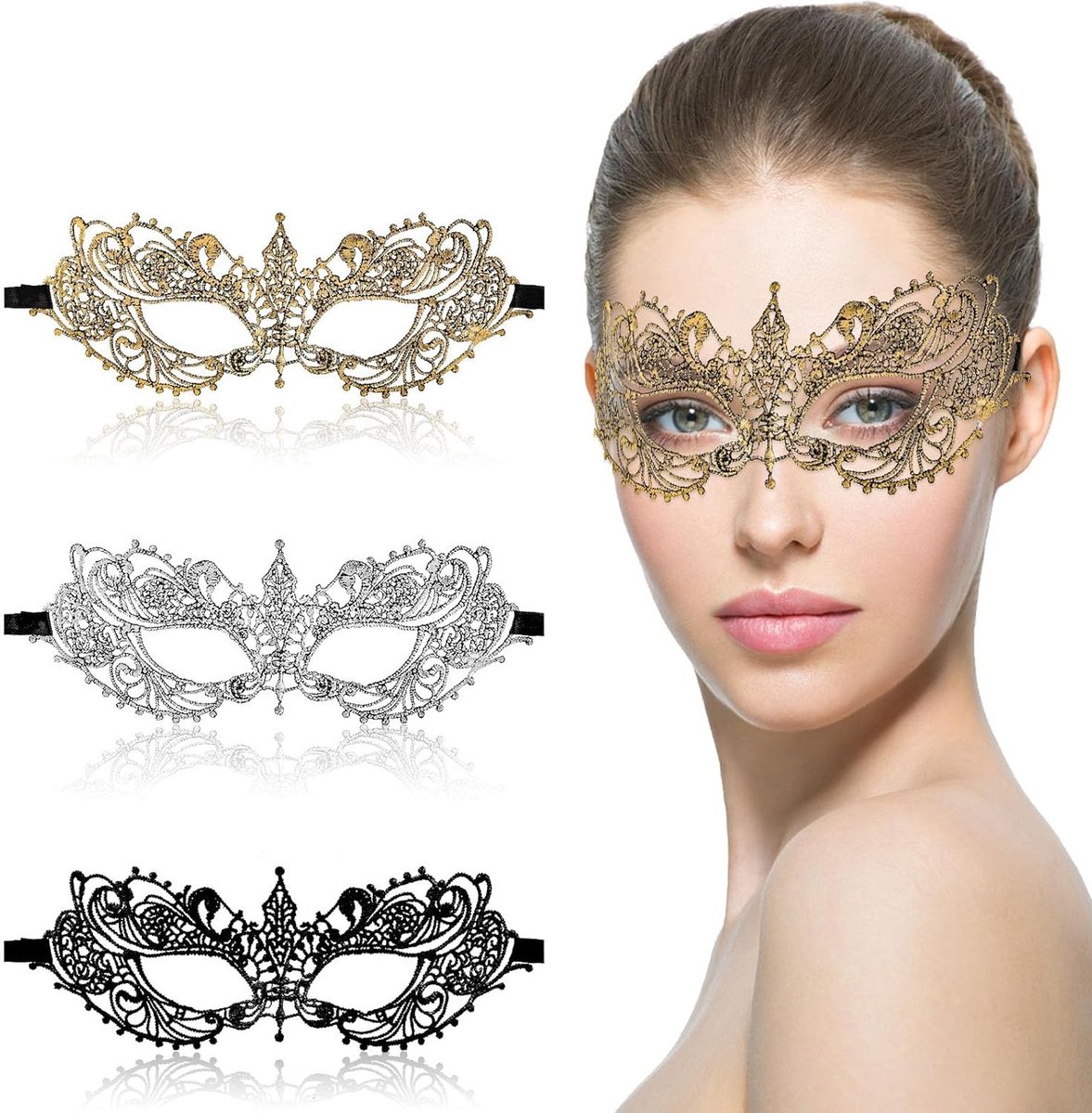 Elegante Venetiaanse Maskers voor Vrouwen - 3 Stuks voor Halloween en Feestjes, Perfect voor Kostuums en Avondproms