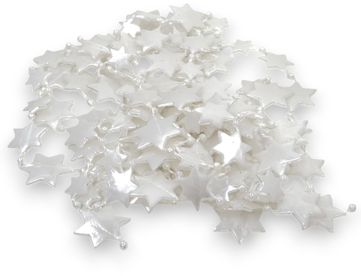 MIJOMA Pearl Garland - Elegante Parelslinger voor Feestdecoratie, 8m Winter White Stars