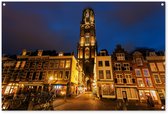 Tuinposter 120x80 cm - Tuindecoratie Nacht - Domtoren - Utrecht - Poster voor in de tuin - Buiten decoratie - Schutting tuinschilderij - Tuindoek muurdecoratie - Wanddecoratie balkondoek