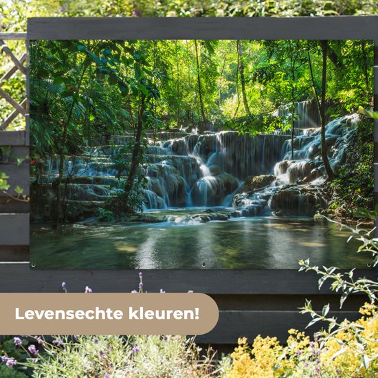 Affiche de jardin Palenque - Jungle waterfall in Palenque Mexico 180x120 cm - Toile de jardin / Toile d'extérieur / Peintures d'extérieur (décoration de jardin) XXL / Groot format!